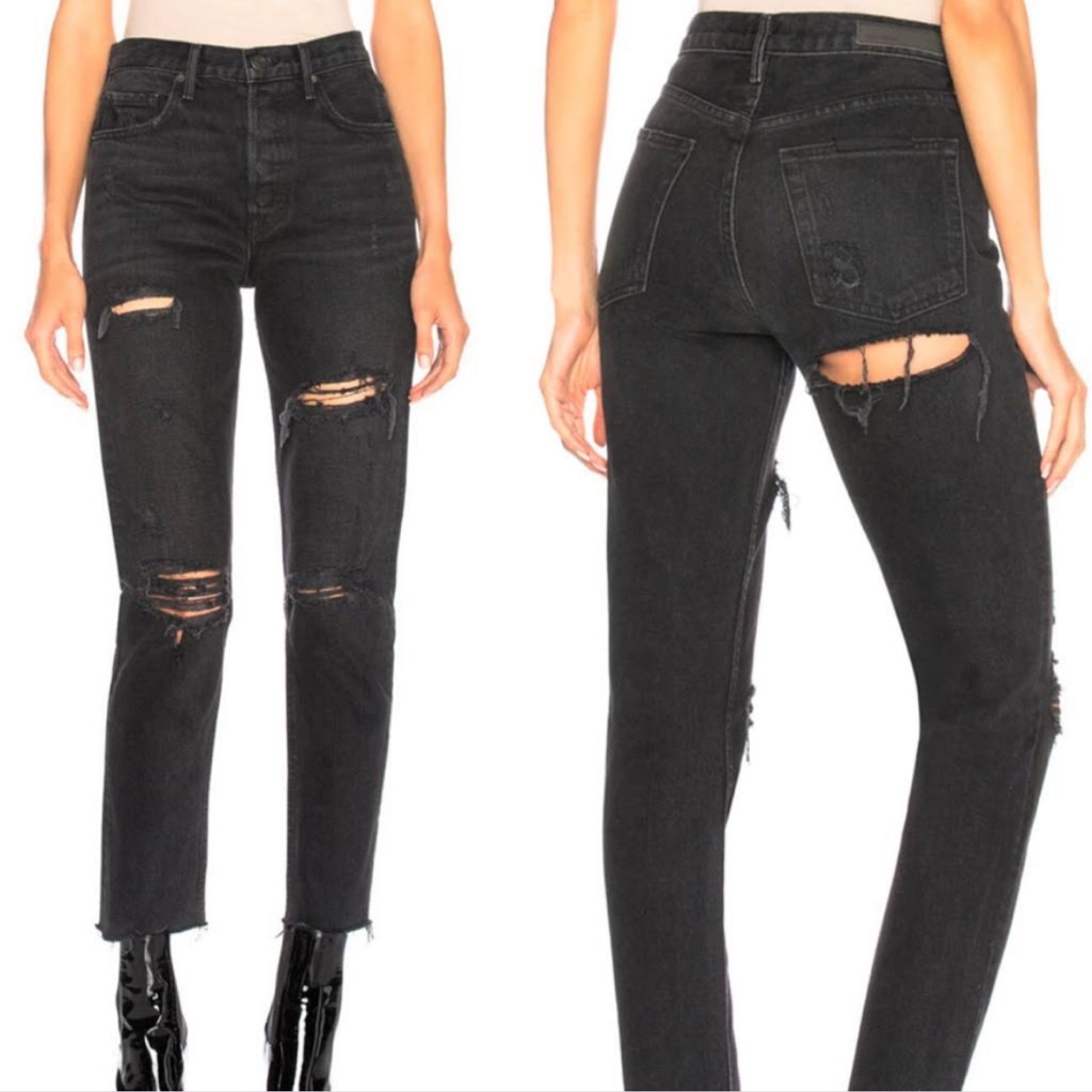 Nwt Grlfrnd Karolina Black Distressed Skinny Jeans 25